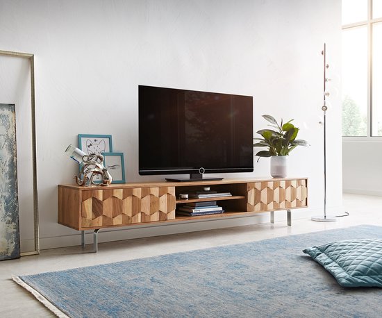 Tv-meubel Fevo acacia natuur 200 cm 2 deuren L-pootjes lowboard
