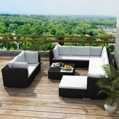 Decoways - 10-delige Loungeset met kussens poly rattan zwart