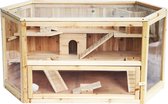 Kamyra® Houten Hamsterkooi - Hamster Huisje - Knaagdierenkooi Voor Binnen - Zeshoek, 3 Verdiepingen - 115 x 60 x 58 cm
