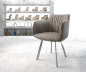 Gestoffeerde-stoel Elda-Flex met armleuning 4-poot oval roestvrij staal taupe vintage
