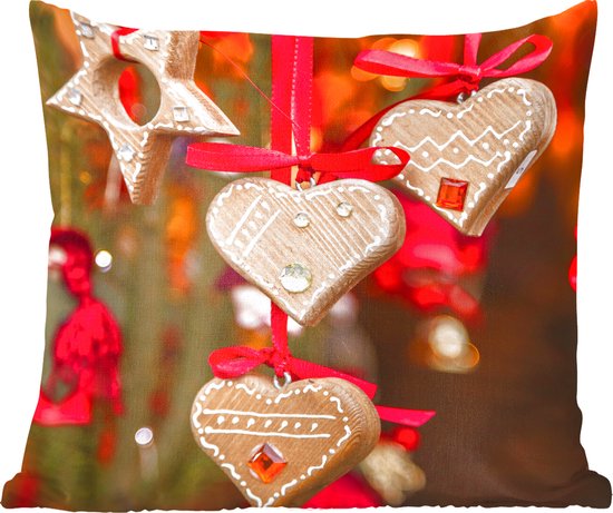 Sierkussens - Kussentjes Woonkamer - 45x45 cm - De hangende hartendecoratie op de markt van Trente tijdens kerst - Kerstversiering - Kerstdecoratie voor binnen - Woonkamer