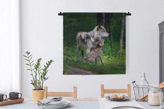 Tapisserie - Tapisserie - Loup - Bébé - Forêt - 90x90 cm - Tapisserie