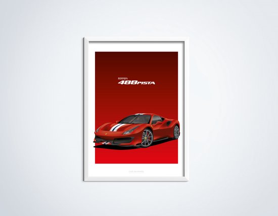 Ferrari 488 Pista Rouge sur Affiche - 50 x 70cm - Affiche de Voiture Chambre de Bébé / Chambre / Bureau