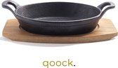 Qoock | Gietijzeren Grillplaat | inclusief houten onderlegger | Sizzling plate