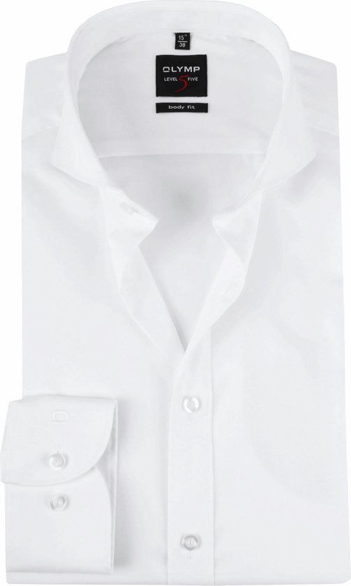 OLYMP Level 5 body fit overhemd - wit fijn twill - Strijkvriendelijk - Boordmaat: 42