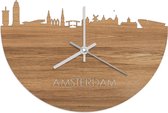 Skyline Klok Amsterdam Eikenhout - Ø 40 cm - Woondecoratie - Wand decoratie woonkamer - WoodWideCities