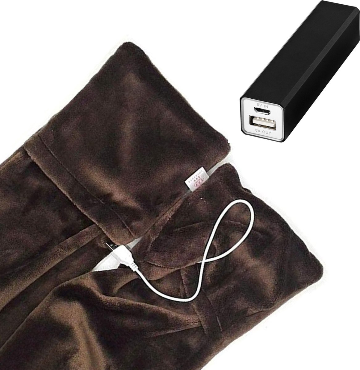 Verwarmde Sjaal - Oplaadbaar - Inclusief Power bank - Elektrische Sjaal - Portable oplader - USB Aansluiting - Unisex - Bloedsomloop Verbeteren - Wintersport - Skiën - Wandelen - Winter - Motorrijden - Thermisch - Fleece - Bruin – foto 3
