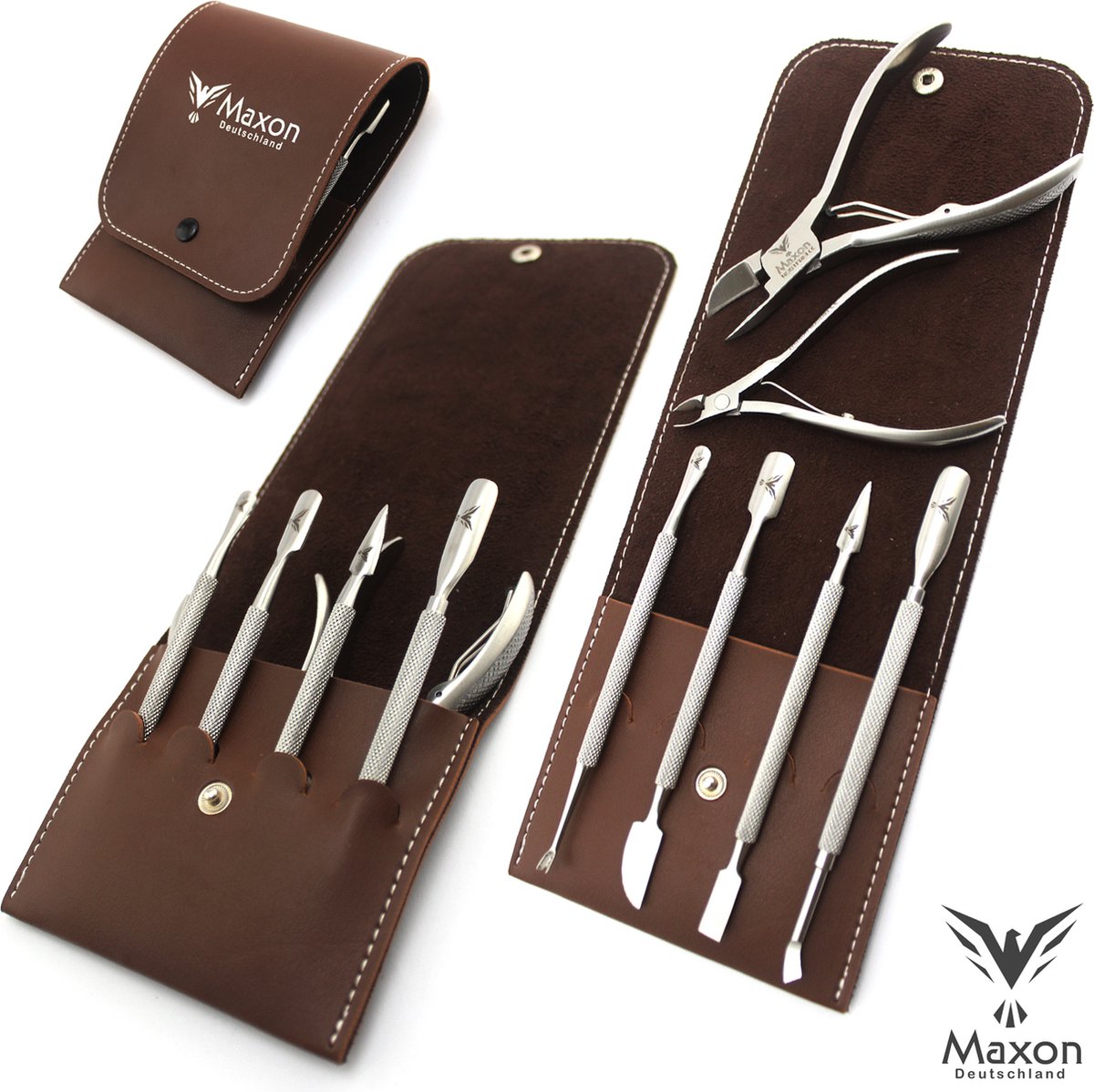 Maxon Premium - Manicure set - Pedicureset - 6 Instrumenten in Lederen Etui