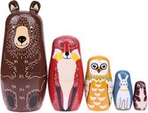 BaykaDecor - Luxe Houten Handgeschilderde Dieren Matroesjka - Woondecoratie - Oekraïense Nesting Pop - Matryoshka Poppen - 5 delen