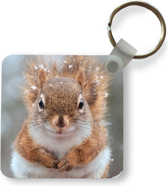 Porte-clés - Écureuil - Rongeur - Flocon de neige - Hiver - Plastique - Rond