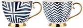 Florina blue gold mokken set van 3 - geometrisch met gouden motief - 460ML