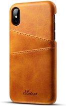 iPhone X/XS Pashouder Hoesje Leer - Telefoonhoesje van kunstleer met vakjes voor pasjes iPhone X/XS - Mobiq Leather Snap On Wallet hoesje iPhone X/XS tan brown