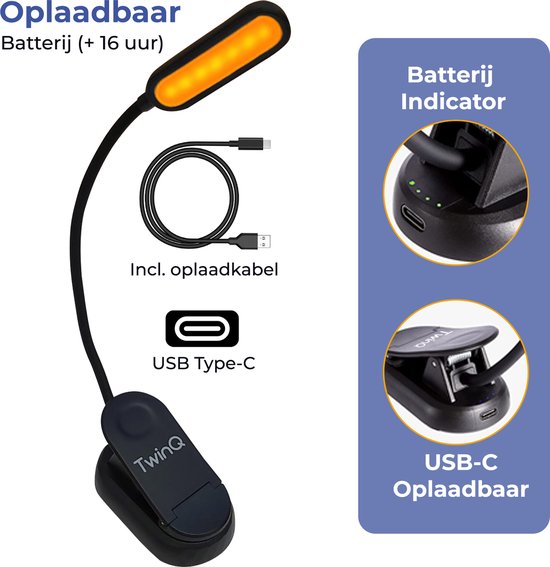 Lampe de Chevet USB Rechargeable sans Fil , Lampe de Lecture Tactile Noire,  3 Couleur et 3 Intensité Variable, Lampe de Lecture avec Pince pour Lire au Lit  Enfant
