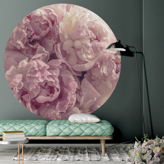 Tizato - Cercle Mural Fleurs Pivoines - Sticker Mural Cercle Muursticker Autocollant - Ø 91 cm
