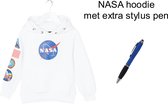 Nasa Hoodie met capuchon - NASA Sweater met kap - Kleur Wit. Maat 116 cm / 6 jaar + EXTRA 1 Stylus pen.