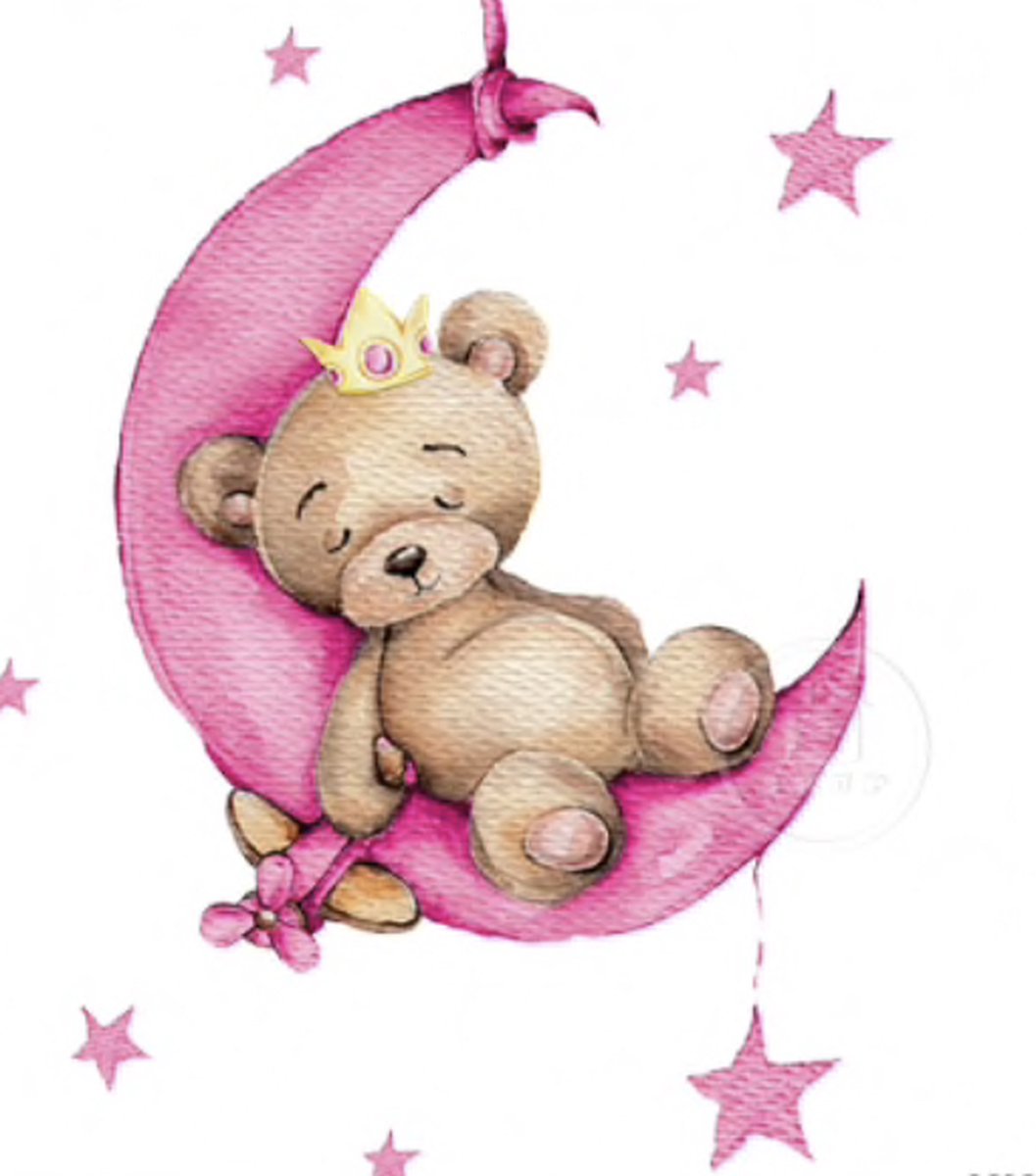 Muursticker - Beer met maan - Roze  - Kinderkamer decoratie - Muurdecoratie - Babykamer
