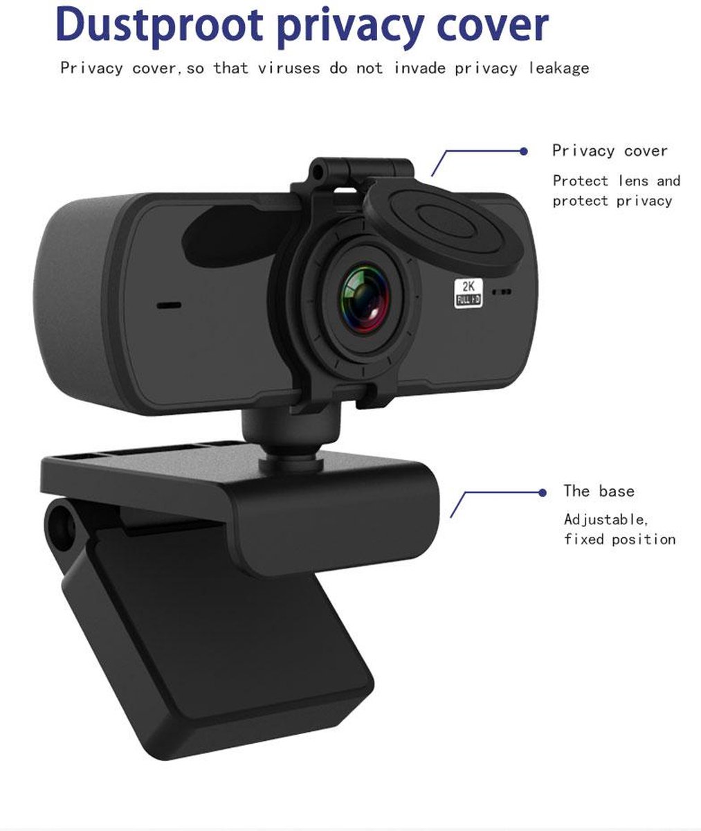 NÖRDIC CAM-4M Webcam met microfoon - 360 graden draaibaar - 1080p - Zwart