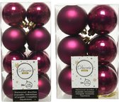 Kerstversiering kunststof kerstballen framboos roze 4-6 cm pakket van 40x stuks - Kerstboomversiering