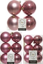 Kerstversiering kunststof kerstballen oud roze 6-8-10 cm pakket van 44x stuks - Kerstboomversiering