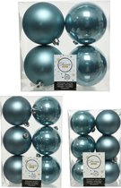 Kerstversiering kunststof kerstballen ijsblauw 6-8-10 cm pakket van 22x stuks - Kerstboomversiering