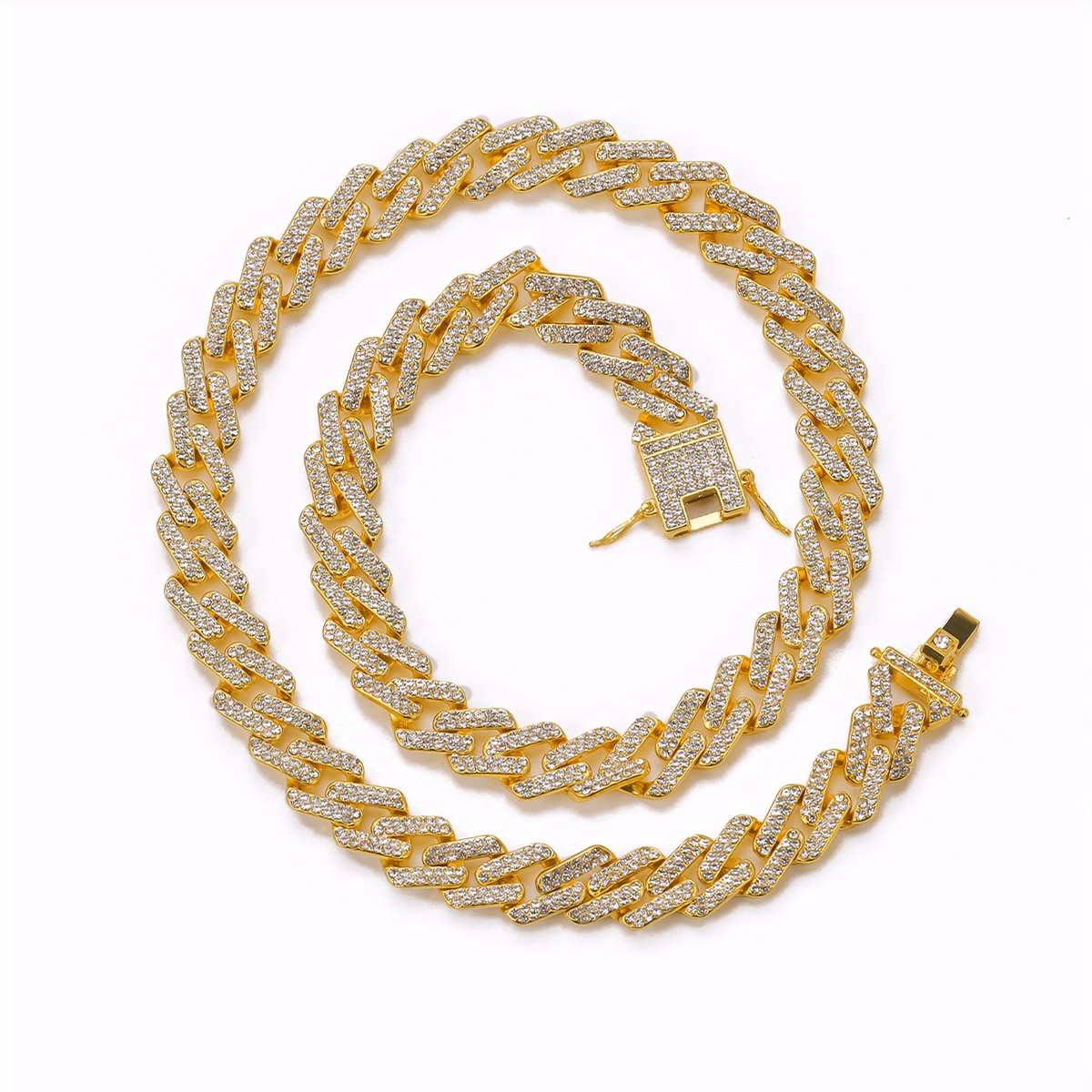 ICYBOY 18K Massieve Cuban Heren Ketting Verguld Goud [GOLD-PLATED] [ICED OUT] [20INCH - 50CM] - Chain Necklace