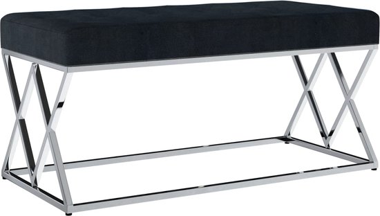Bankje - zwart - zilver onderstel - velvet - fluwelen stof - roestvrijstalen standaard - modern - elegant - duurzaam - compact - halbankje - standaard met gekruist ontwerp - 97 x 44 x 46 (L x B x H) - zitvermogen 110 kg