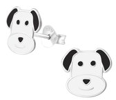 Joy|S - Zilveren hond oorbellen - 9 mm - wit met zwart