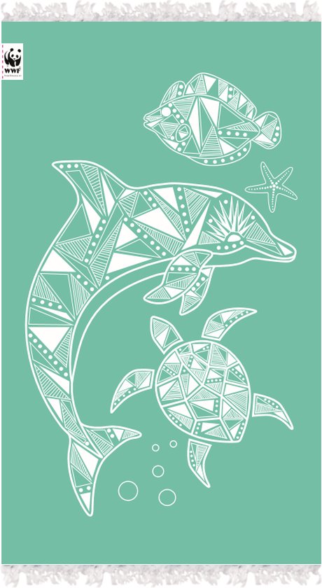 WWF Hamamdoek zeedieren - zeegroen - gemaakt van oceaanplastic - 170 x 100 cm