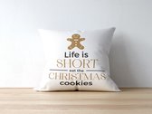 Coussin décoratif - Sierkussen de Noël avec texte : La Life est courte Mange les biscuits de Noël | Décoration de Noël | Décoration de Noël | Cadeaux drôles | Cadeau | Coussin