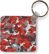 Sleutelhanger - Rood met grijs camouflage patroon - Plastic - Rond - Uitdeelcadeautjes