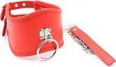 Nooitmeersaai - PU leren halsband met riem en ring - rood