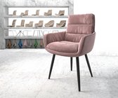 Gestoffeerde-stoel Abelia-Flex met armleuning 4-poot conisch zwart fluweel rosé