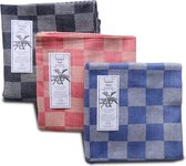 3 stuks Theedoek – blokdoek – pompdoek in kleur blauw, rood en zwart