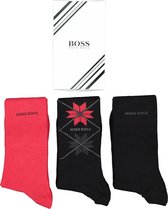 HUGO BOSS cadeauset sokken - giftbox met 3 paar heren sokken - zwart - rood en sneeuwvlok dessin -  Maat: 40-46