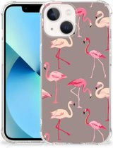 Hoesje met naam iPhone 13 mini Telefoonhoesje  met doorzichtige rand Flamingo