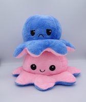 Octopus mood knuffel - licht blauw/ licht roze - blij/boos