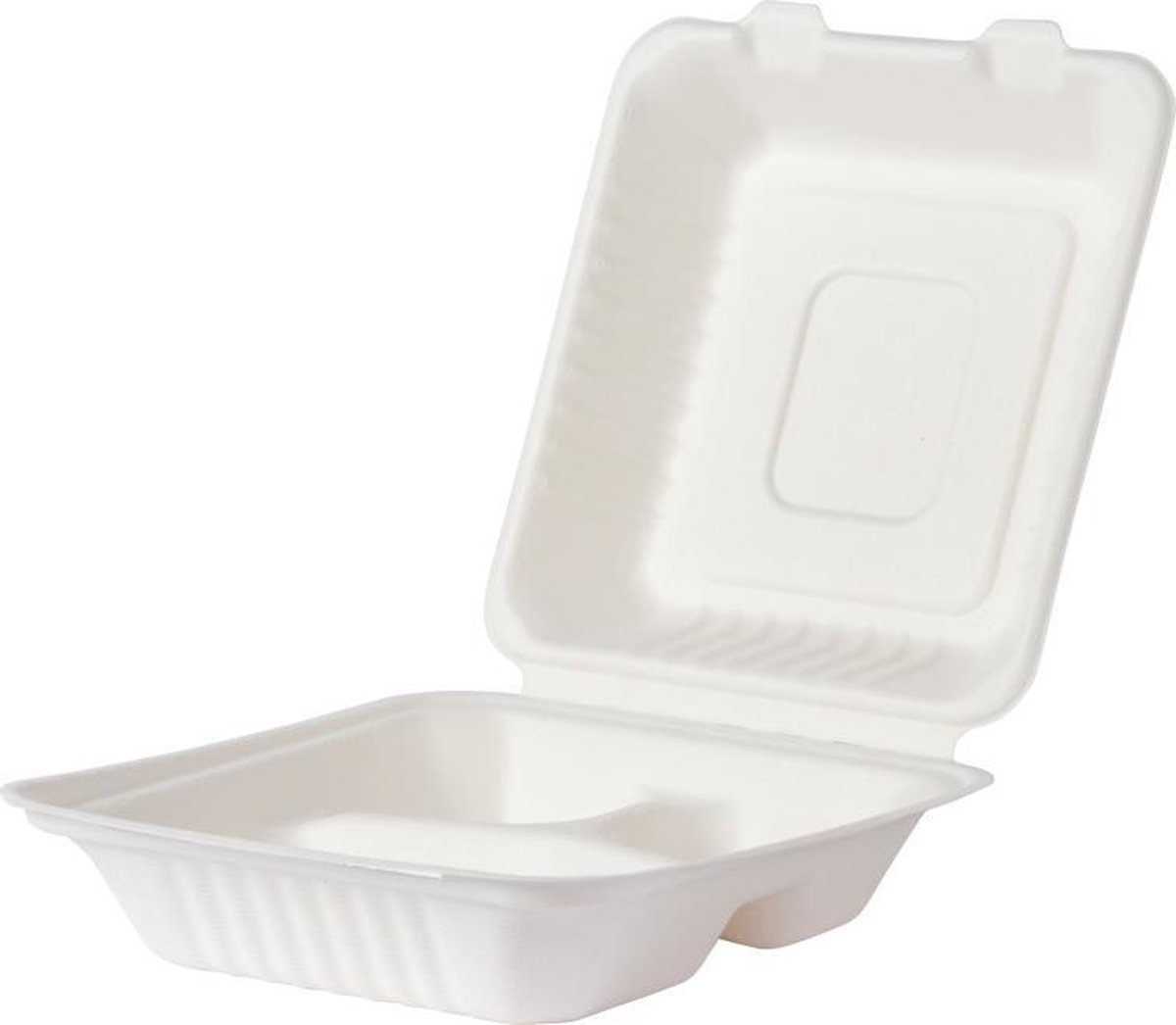 Suikerriet vierkante doos met 3 vakken Klein, 100% composteerbaar, geschikt voor vloeistoffen, warm, koud, vetgehalte, ovenvast en magnetronbestendig, Ideaal voor Restaurants, Picknick, Take-Outs, To Go Ontbijt, Lunch, Diner - 50 stuks