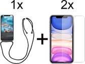 iPhone 13 hoesje met koord transparant shock proof case - 2x iPhone 13 screenprotector