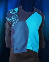 YYAKAR - EXCLUSIEF  Dames Sweater / Trui  “Ronin” met patchwork detail - blauw  - polyamide en wol - maat S/36 - design-mode-trendy-luxe stijlvolle dames kleding