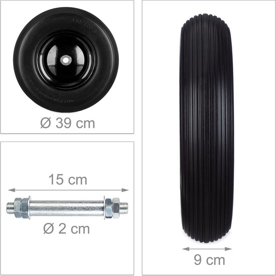 Relaxdays kruiwagenwiel rubber 4.80 4.00-8 - met as - stalen velg - tot 100 kg - antilek - zwart van Relaxdays — afbeelding 4