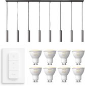 Ztahl Salerno hanglamp - LED - mat chroom - 8 lichtpunten - Incl. Philips Hue White Ambiance Gu10 & dimmer