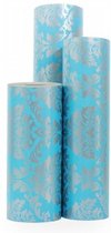 Cadeaupapier - Zilver Barok op Aqua Blauw - Rol 70cm - 200m - 80gr | Winkelrol / Apparaatrol / Toonbankrol / Geschenkpapier / Kadopapier / Inpakpapier