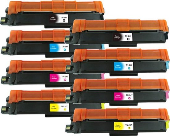 MediaHolland - Huismerk Toner TN-243, TN-247, TN243, TN247 geschikt voor Brother Laser Printers - 2x Zwart, 2x Magenta, 2x Cyaan en 2x Geel - Toners Cartridges - Zwart: 3000 Pagina's & Kleur: 2300 Pagina's