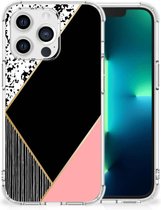 Smartphone hoesje Geschikt voor iPhone 13 Pro TPU Silicone Hoesje met transparante rand Black Pink Shapes