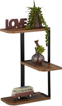 wandrek hoek - 3 planken - 42,5x26,5x26,5 cm - industrieel - metaal