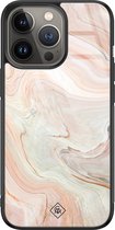 iPhone 13 Pro hoesje glass - Marmer waves | Apple iPhone 13 Pro  case | Hardcase backcover zwart