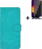 Samsung Galaxy A03s Hoesje - Samsung Galaxy A03s Screenprotector - Wallet Bookcase Turquoise + Privacy Screenprotector