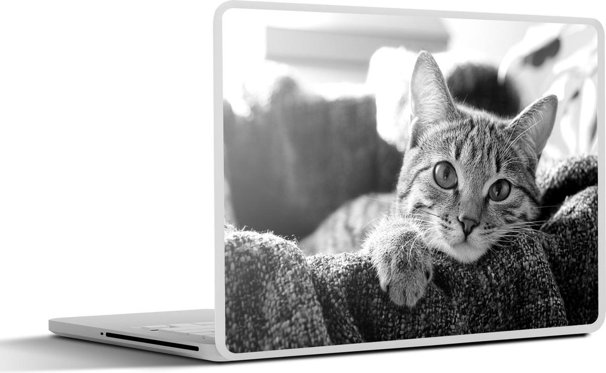 Laptop sticker - 12.3 inch - Kat liggend in mand - zwart wit - 30x22cm - Laptopstickers - Laptop skin - Cover