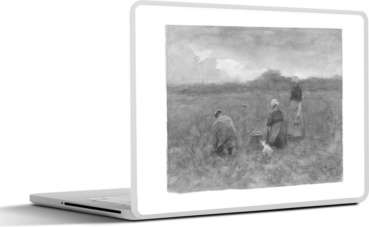 Afbeelding van product SleevesAndCases  Laptop sticker - 14 inch - Aardappelrooiers - Schilderij van Anton Mauve - zwart wit