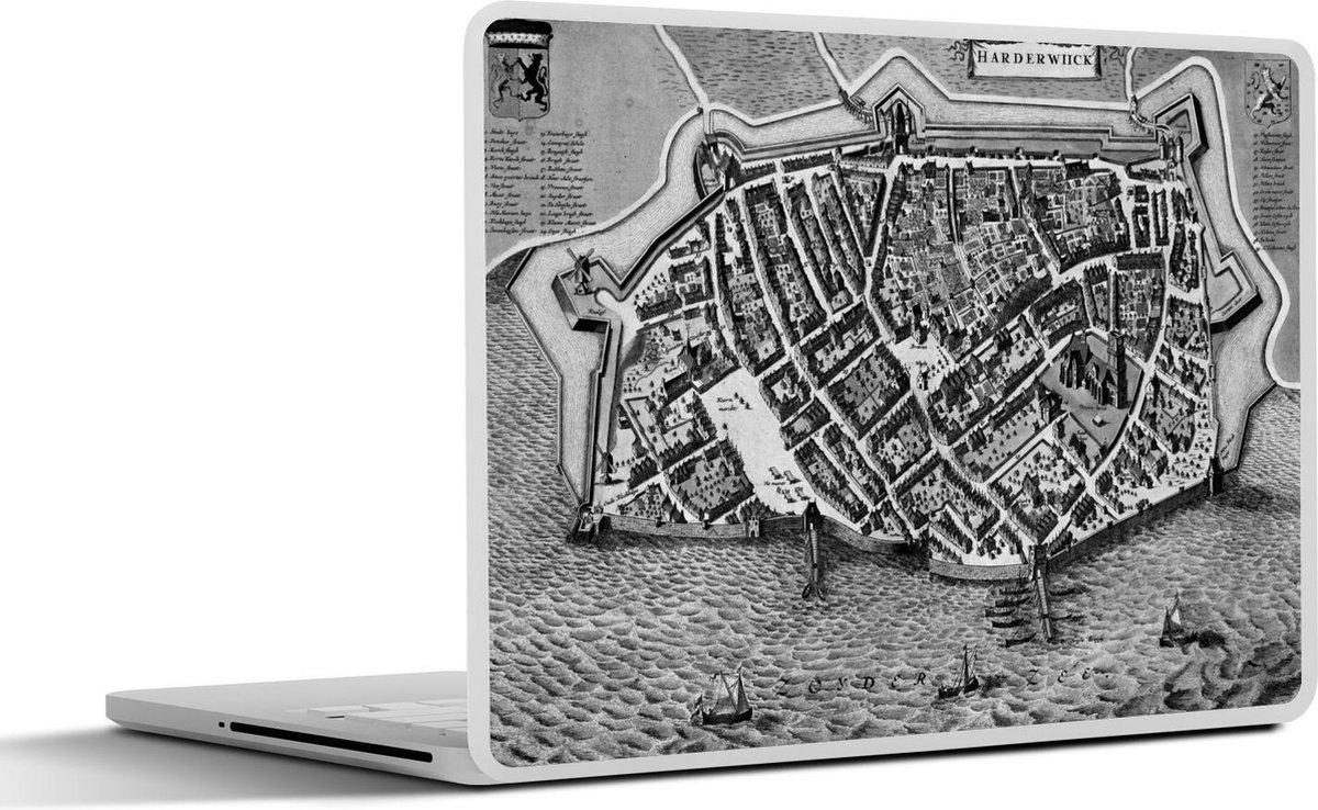 Laptop sticker - 17.3 inch - Historische stadskaart van het Nederlandse Harderwijk - zwart wit - 40x30cm - Laptopstickers - Laptop skin - Cover